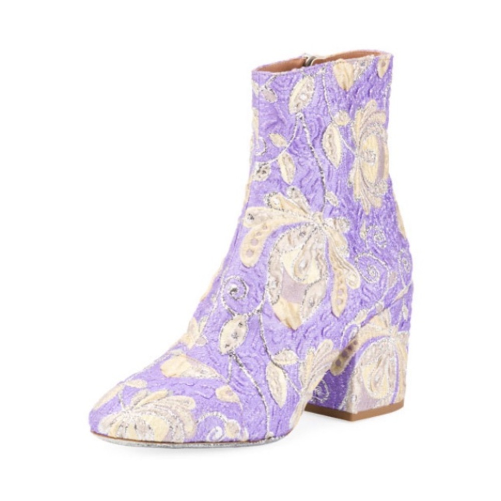 DRIES VAN NOTEN Purple Floral Brocade Block-Heel Ankle Boot sz 36 1/2 US 6 NEW